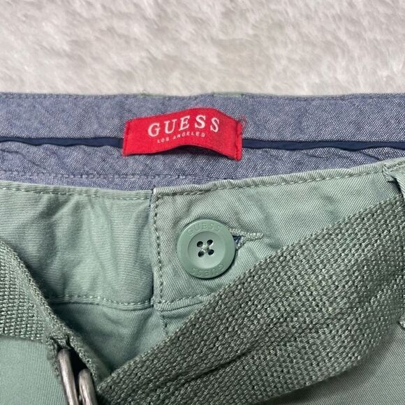 Guess Shorts Green Cotton with Belt Mens Size 38 Flat Front 10" Inseam - Picture 5 of 11